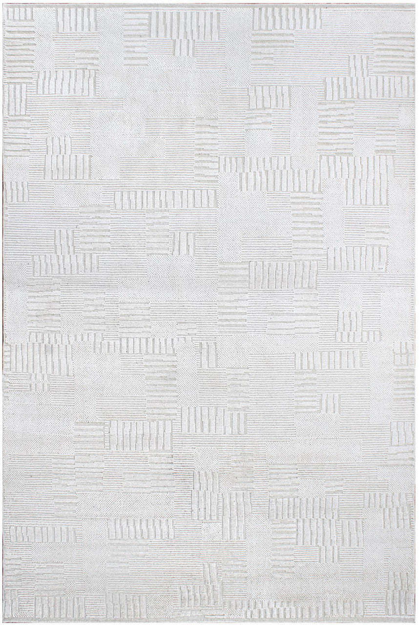 White 6'0" x 8'11" Modern Hand knotted Wool/Silk Rug - Sku: ART78956