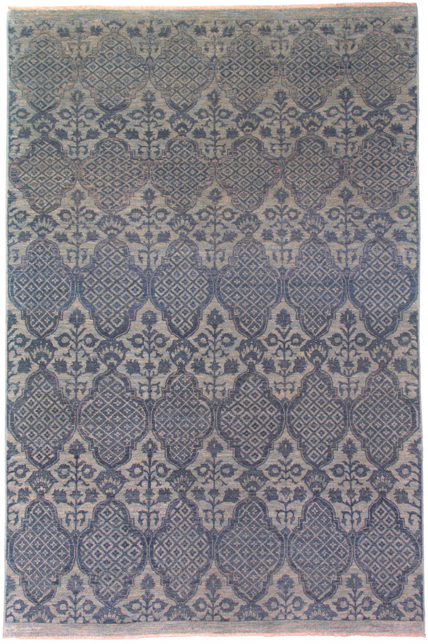 Blue 6'1" x 9'3" Tribal Ikat Hand knotted Wool Rug - Sku: ART31520
