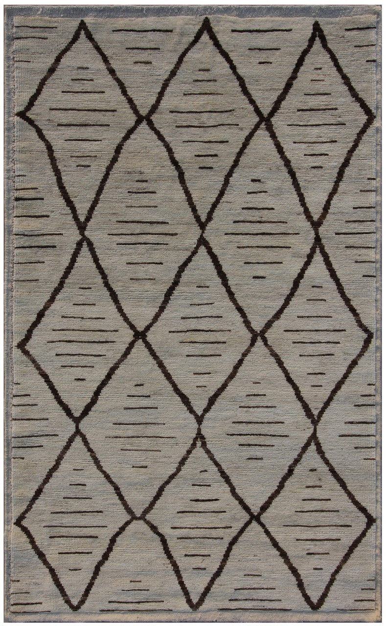 Grey 4'11" x 7'11" Moroccan Modern Hand knotted Wool Rug - Sku: ART63482