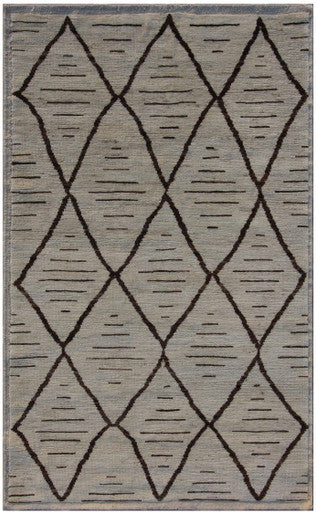 Grey 4'11" x 7'11" Moroccan Modern Hand knotted Wool Rug - Sku: ART63482