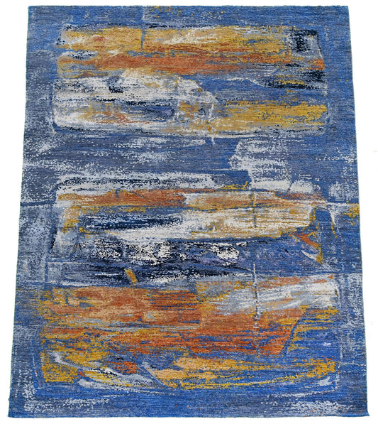 Fine Abstract Silk and Wool Hand Knotted Rug 6'07''x9'09''  - AR83897