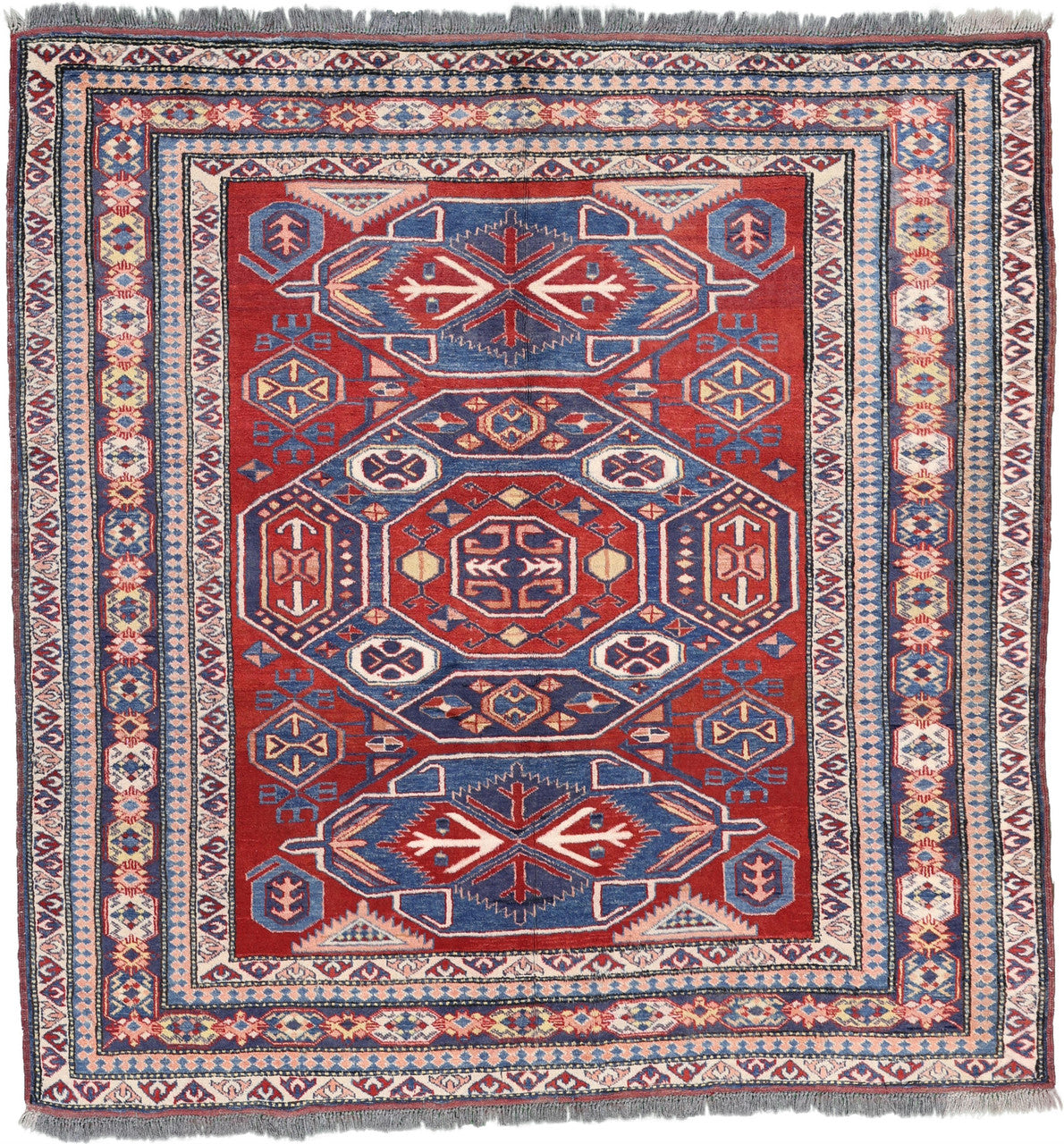 Red 6'4" x 6'4" Tribal Kazak Hand knotted Wool Rug - Sku: ART94162