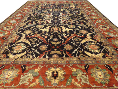 Close-up of wool pile, blue and red rug