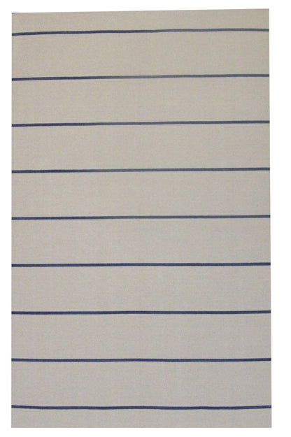 Coastal flat weave hand-knotted wool rug in blue and ivory, full view