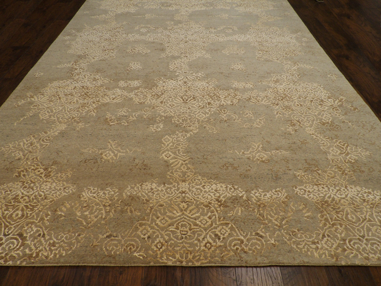 Close-up of wool-silk pile, Brown & Beige rug