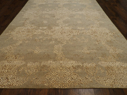 Close-up of wool-silk pile, Brown & Beige rug