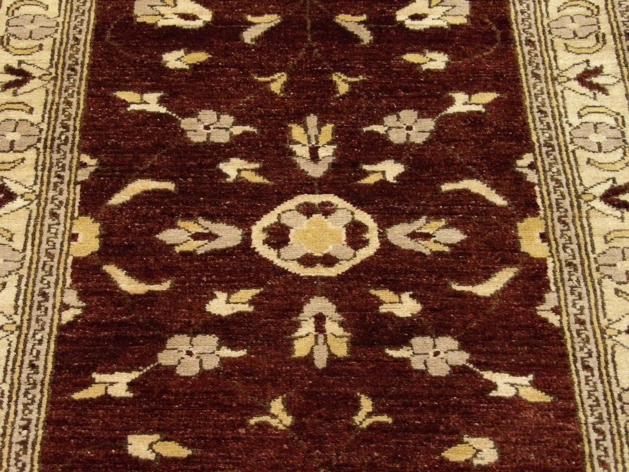 Back of Oushak hand-knotted runner
