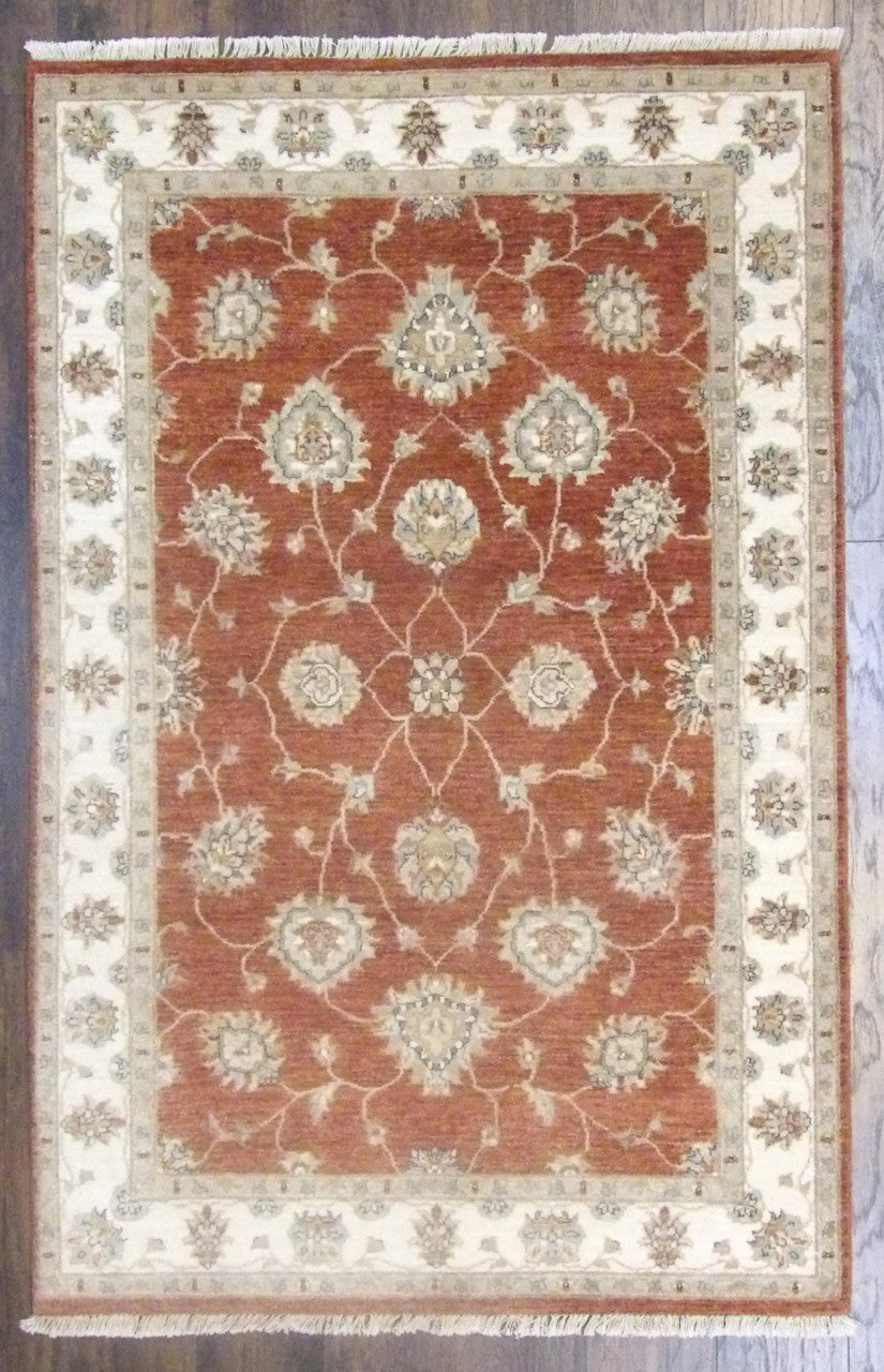 Indo Chobi Natural Dye hand-knotted wool rug in Beige & Rust, full view