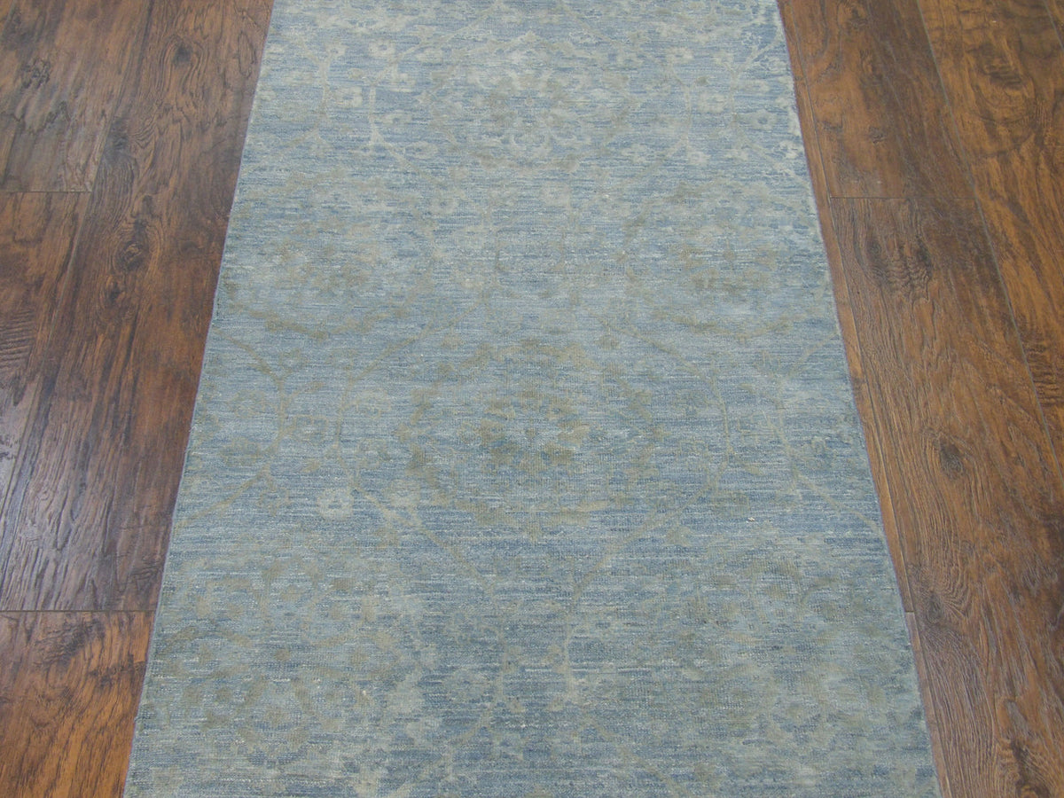 Oushak runner border detail, blue and green