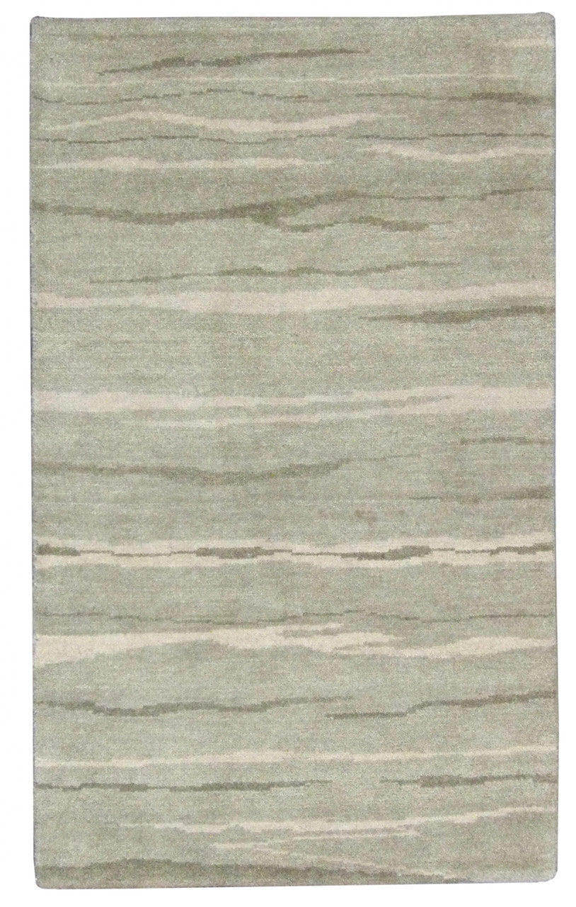 Modern hand-knotted wool rug in green, full view