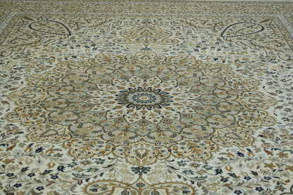 Gold & Beige Traditional Fine Qum rug in room setting