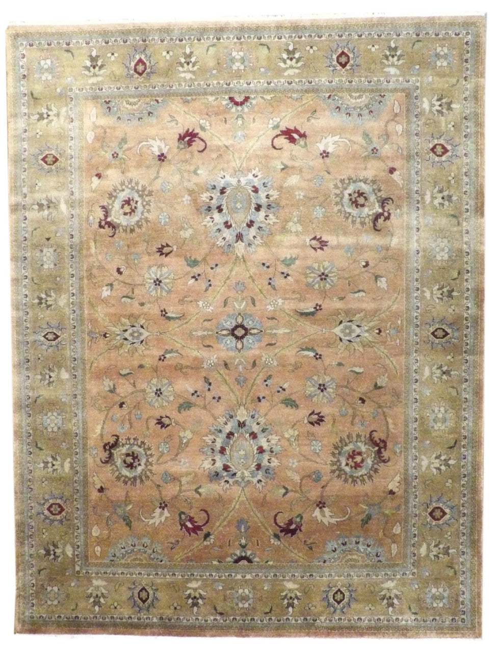 Fine Persian Ziegler hand-knotted wool rug in beige and orange, full view