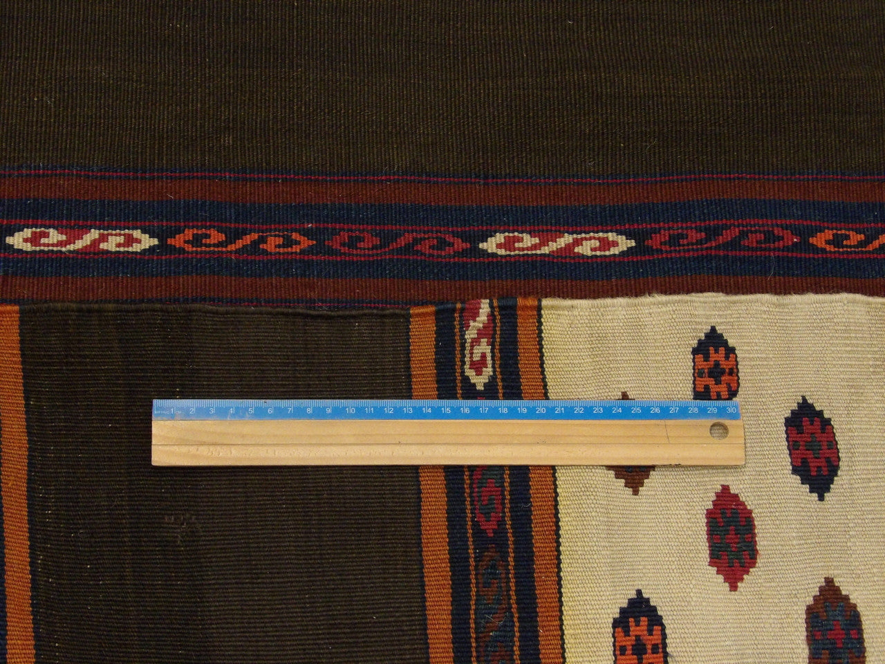 Full view of antique tribal Turkish kilim runner