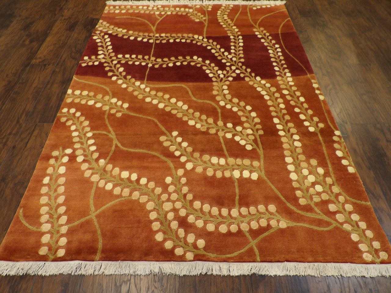 Tibetan Carved French Leaves Design rug corner detail