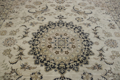 Beige Oushak Indo Agra Chobi rug in room setting