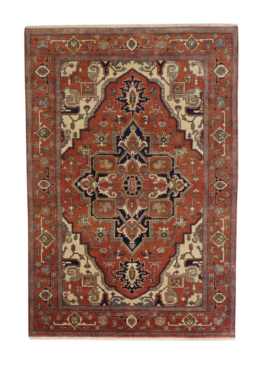 Oushak Antique Sherapi hand-knotted wool rug in Rust, full view