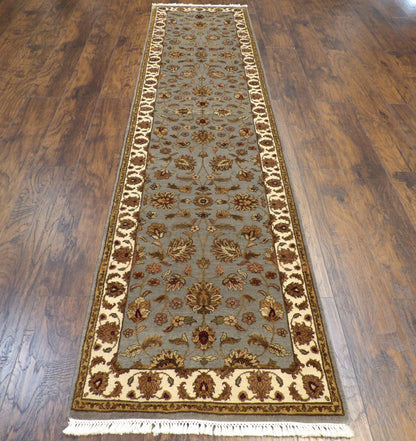 Close-up of wool-silk sheen on Jaipur Kashan runner