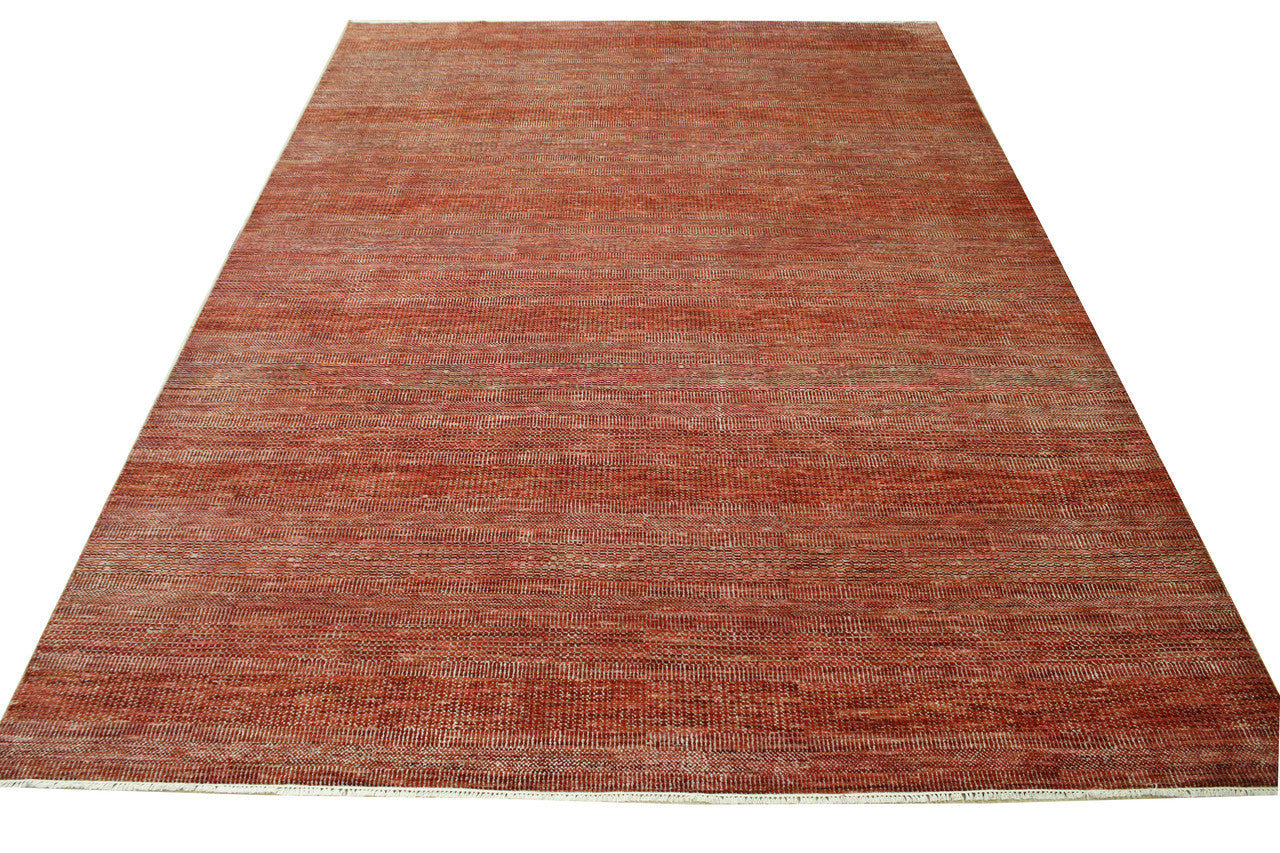 Close-up of wool pile, Beige & Rust rug