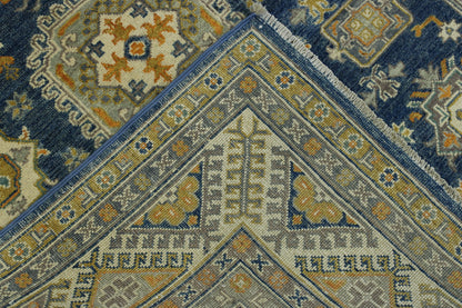 Blue & Beige Tribal Super Kazak rug in room setting