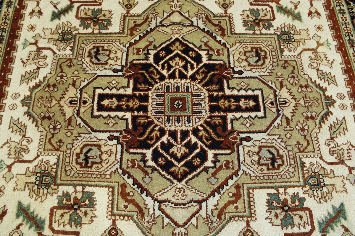 Blue & Beige Tribal Heriz rug in room setting