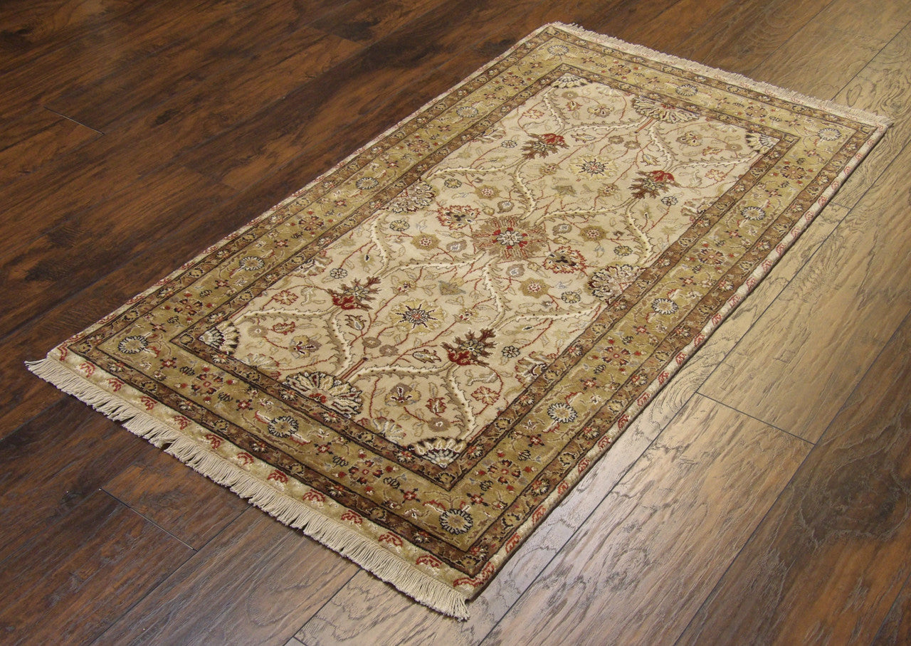 Close-up of fine knotting on Persian Kashan rug