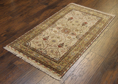 Close-up of fine knotting on Persian Kashan rug