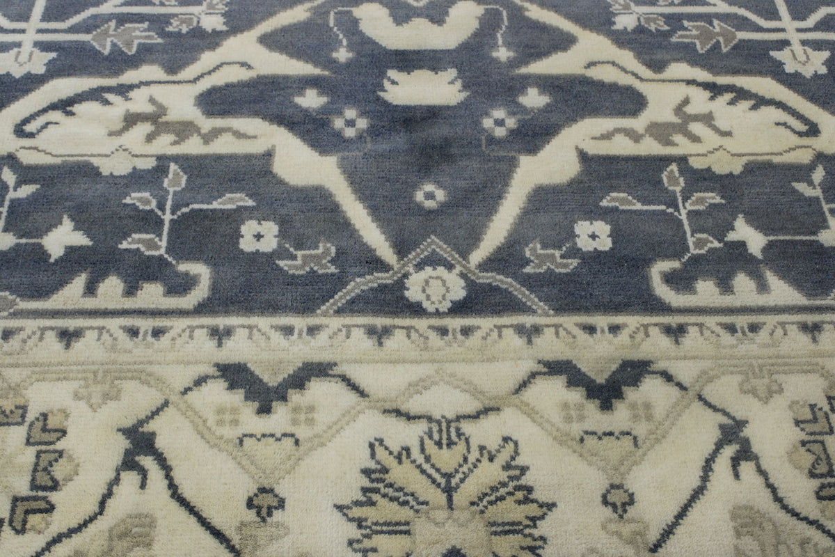 Close-up of wool pile, Blue & Beige rug
