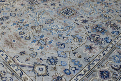 Blue & Gray Oushak Colorful Ziegler rug in room setting