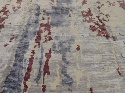 Modern Abstract Carved Hand-Knotted Wool Rug in Blue & White — 12' x 15' Oversized | SKU W800