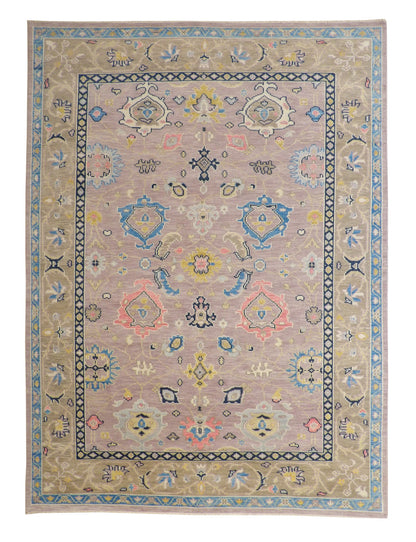 Oushak Colorful Ziegler hand-knotted wool rug in Blue & Pink, full view