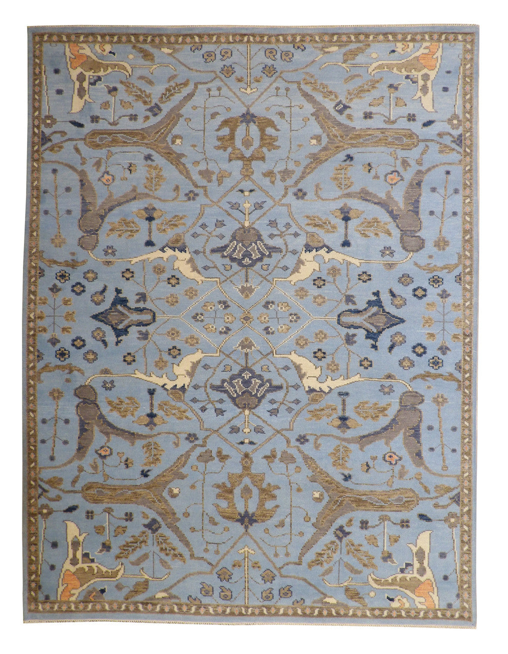 Oushak Ziegler hand-knotted wool rug in Blue, full view