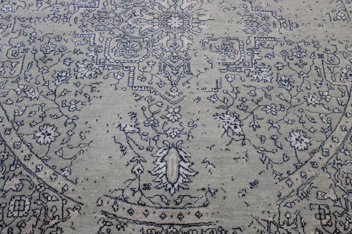 Close-up of wool-silk pile, Blue & Gray rug