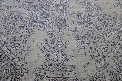 Close-up of wool-silk pile, Blue & Gray rug