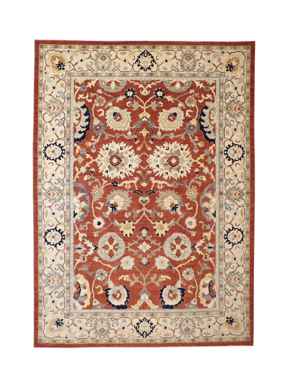 Tribal Fine Chobi hand-knotted wool rug in Beige & Rust, full view