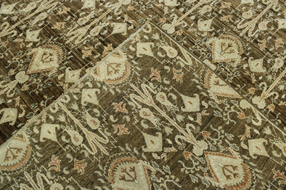 Brown & Gold Tribal Vegetable Dye Ikat rug in room setting