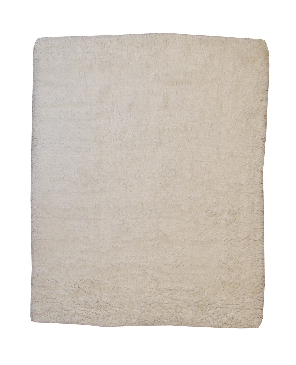 Modern Flokati Tulu hand-knotted wool rug in White, full view