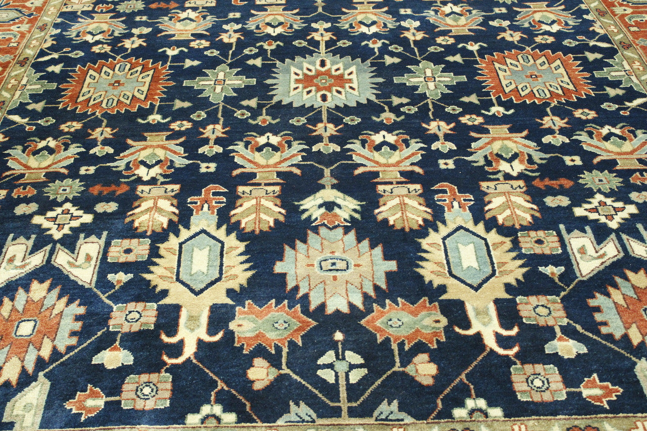 Tribal Heriz rug corner detail