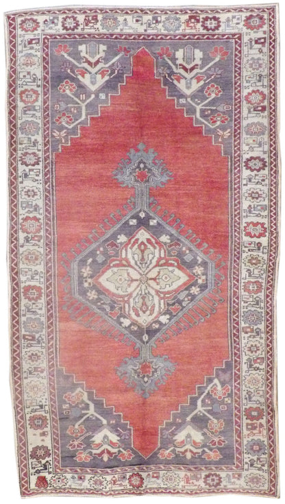 Antique Vintage Anatolian Khorasan hand-knotted wool rug in Beige & Rust, full view