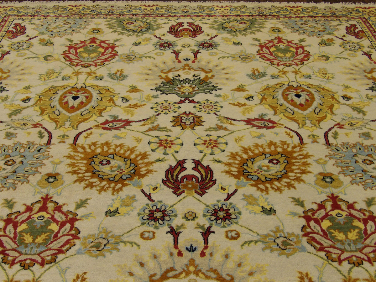 Wool texture close-up, gold and ivory Ziegler rug
