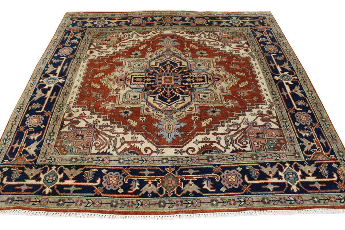 Close-up of wool pile, Blue & Rust rug