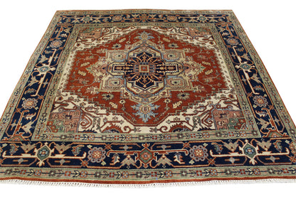 Close-up of wool pile, Blue & Rust rug
