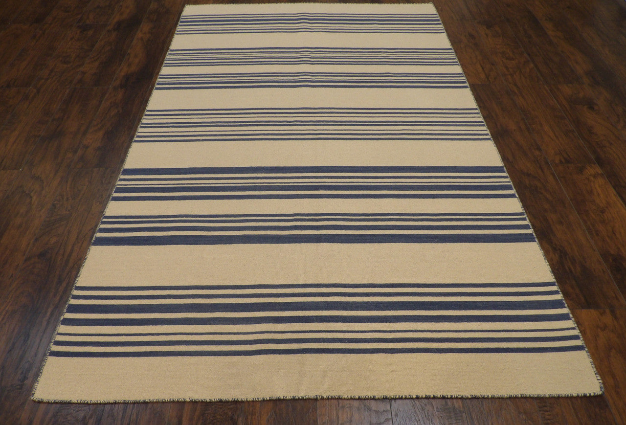 Close-up of wool pile, Blue & Beige rug