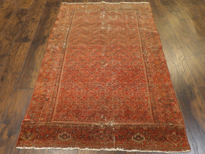 Antique Vintage Worn Out Mir Herati rug corner detail