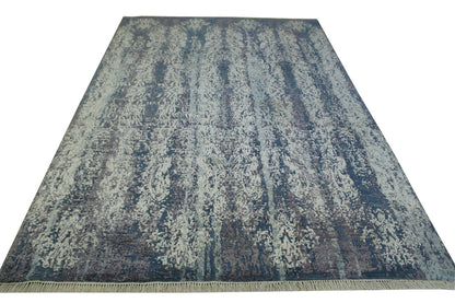 Close-up of wool-silk pile, Blue & Gray rug