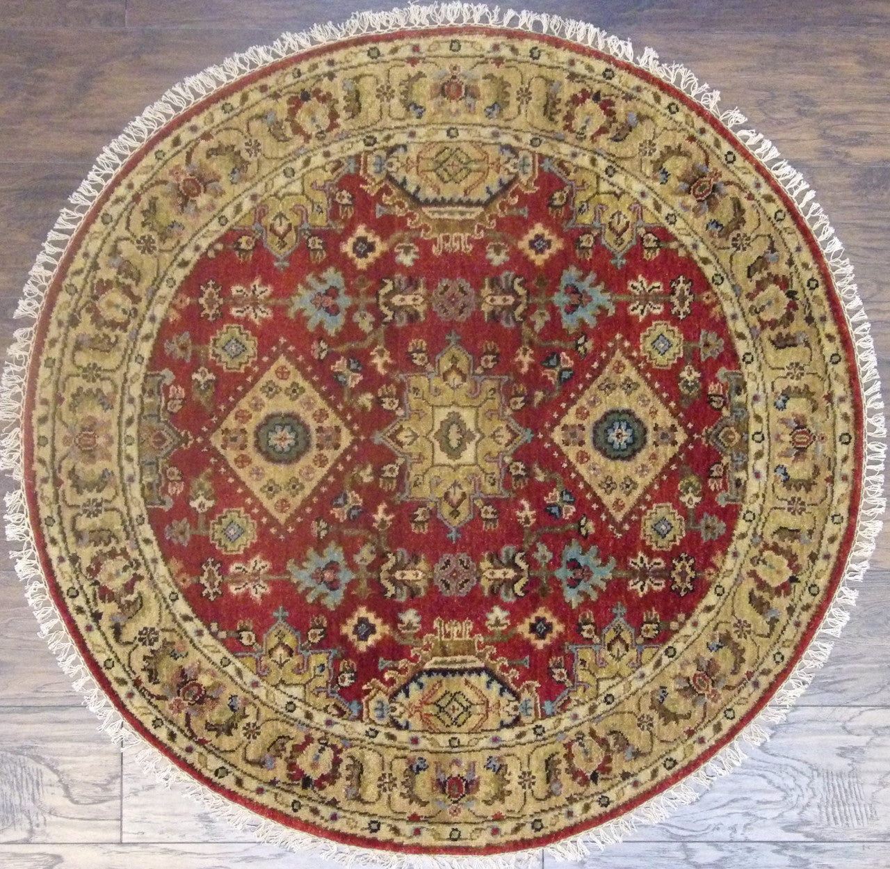 Tribal Fine Sherapi hand-knotted wool rug in Gold & Red, full view