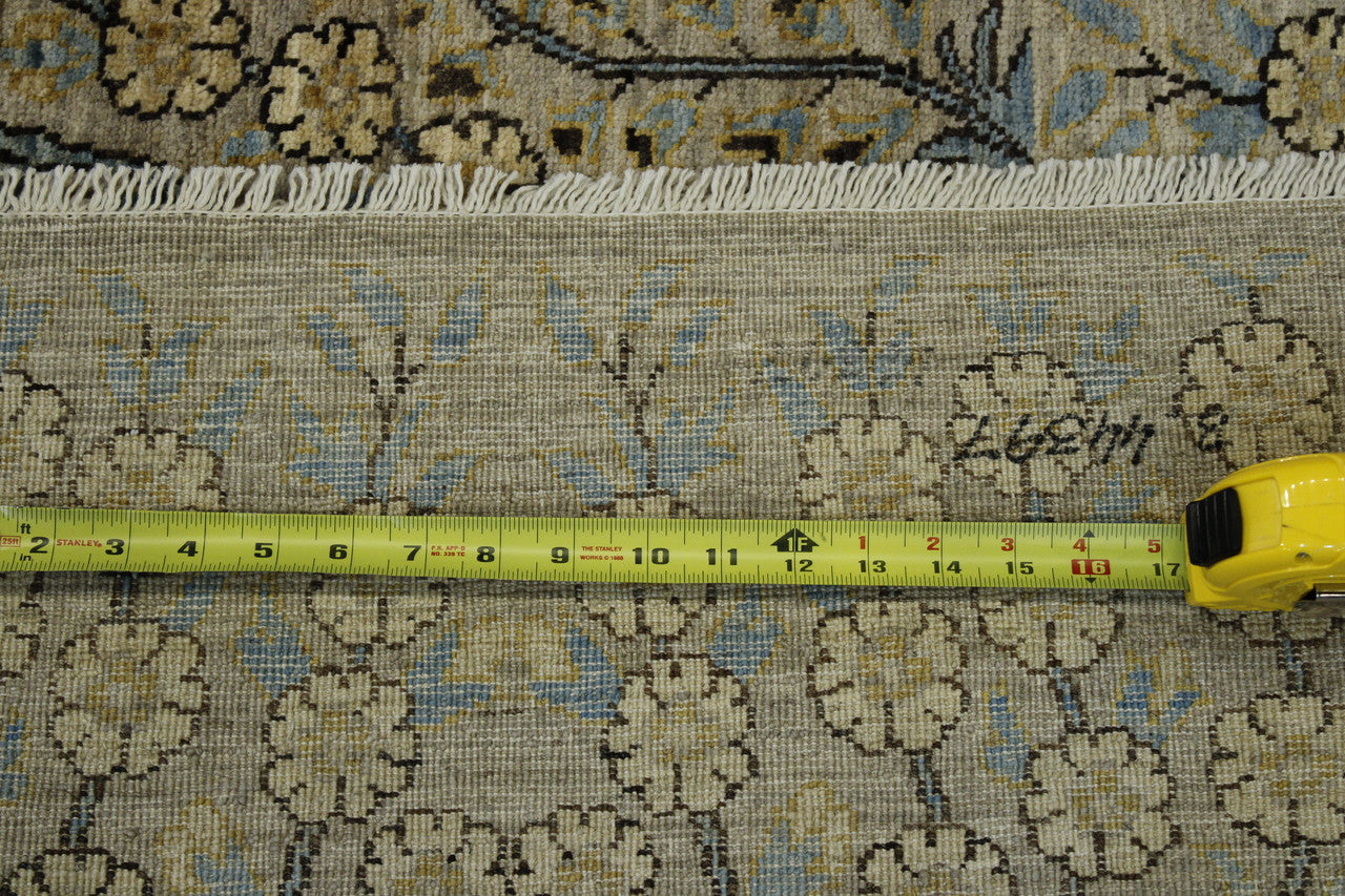 Blue & Beige Oushak Chobi rug in room setting