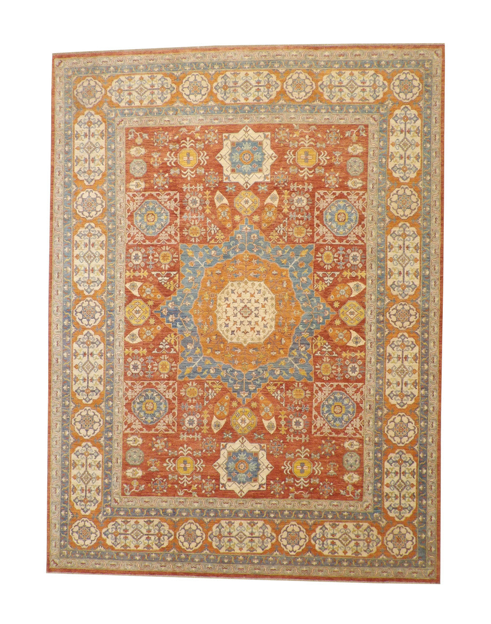 Tribal Vegetable Dye Bamiyan hand-knotted wool rug in Beige & Rust, full view