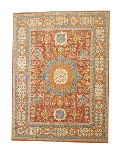 Tribal Vegetable Dye Bamiyan hand-knotted wool rug in Beige & Rust, full view