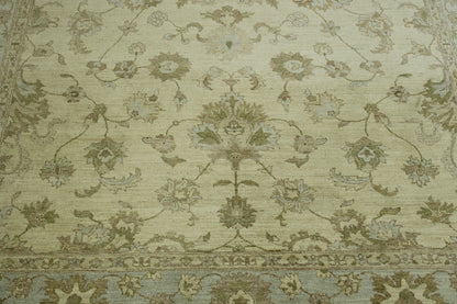 Oushak Chobi hand-knotted wool rug in Blue & Beige, full view