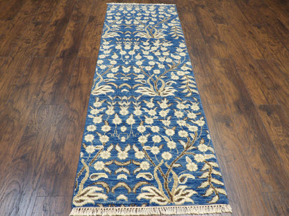 Close-up of wool pile, blue floral runner